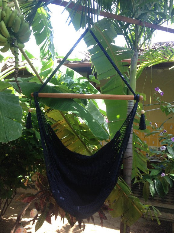 Mission Hammocks Hanging Hammock Chair Natural Cotton Navy Blue